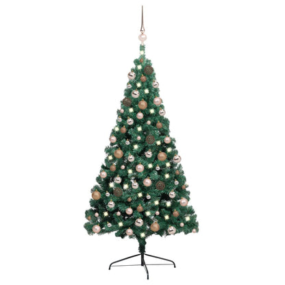 Set Albero Natale Artificiale a Metà LED e Palline Verde 240cm - homemem39