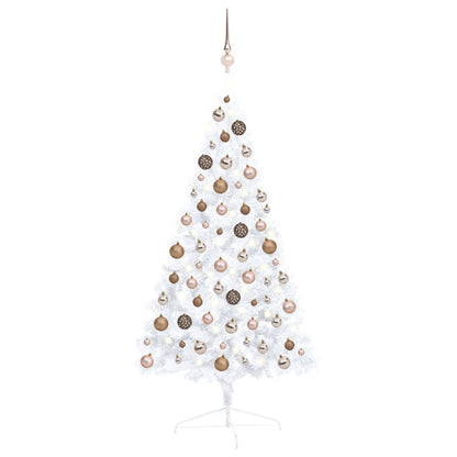 Set Albero Natale Artificiale a Metà LED Palline Bianco 120 cm - homemem39