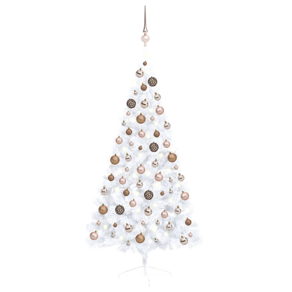 Set Albero Natale Artificiale a Metà LED Palline Bianco 150cm - homemem39