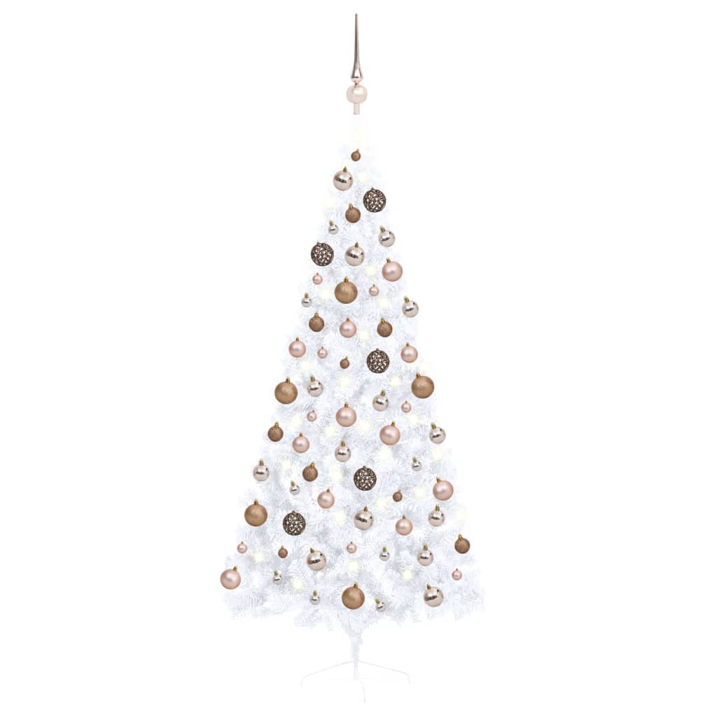 Set Albero Natale Artificiale a Metà LED Palline Bianco 180cm - homemem39