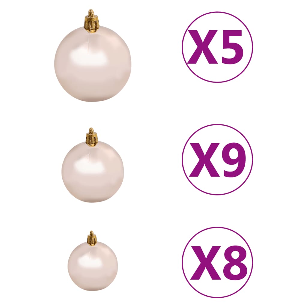 Set Albero Natale Artificiale a Metà LED Palline Bianco 180cm - homemem39