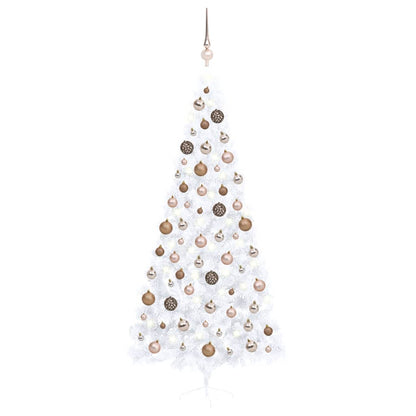 Set Albero Natale Artificiale a Metà LED Palline Bianco 240cm - homemem39