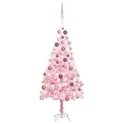 Albero di Natale Preilluminato con Palline Rosa 120 cm PVC - homemem39