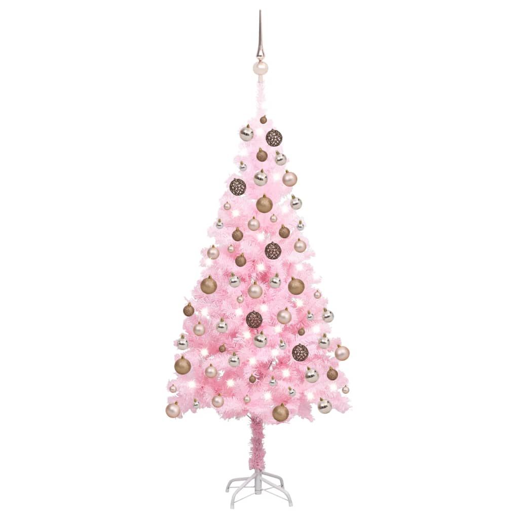 Albero di Natale Preilluminato con Palline Rosa 150 cm PVC - homemem39