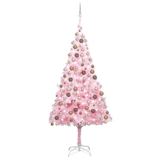 Albero di Natale Preilluminato con Palline Rosa 210 cm PVC - homemem39