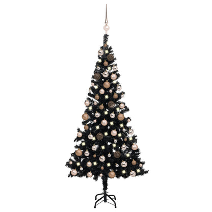 Set Albero Natale Artificiale con LED e Palline Nero 120 cm PVC - homemem39