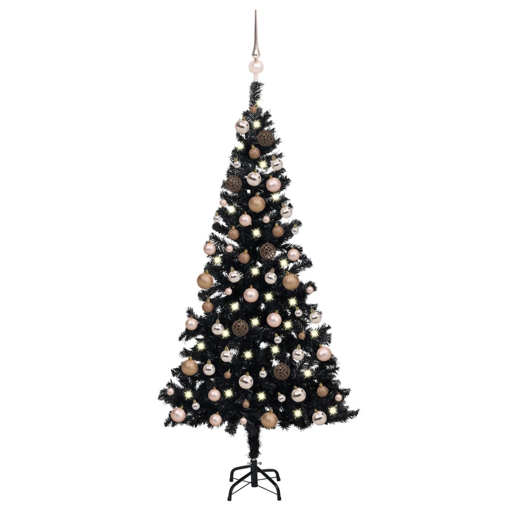 Set Albero Natale Artificiale con LED e Palline Nero 150 cm PVC - homemem39