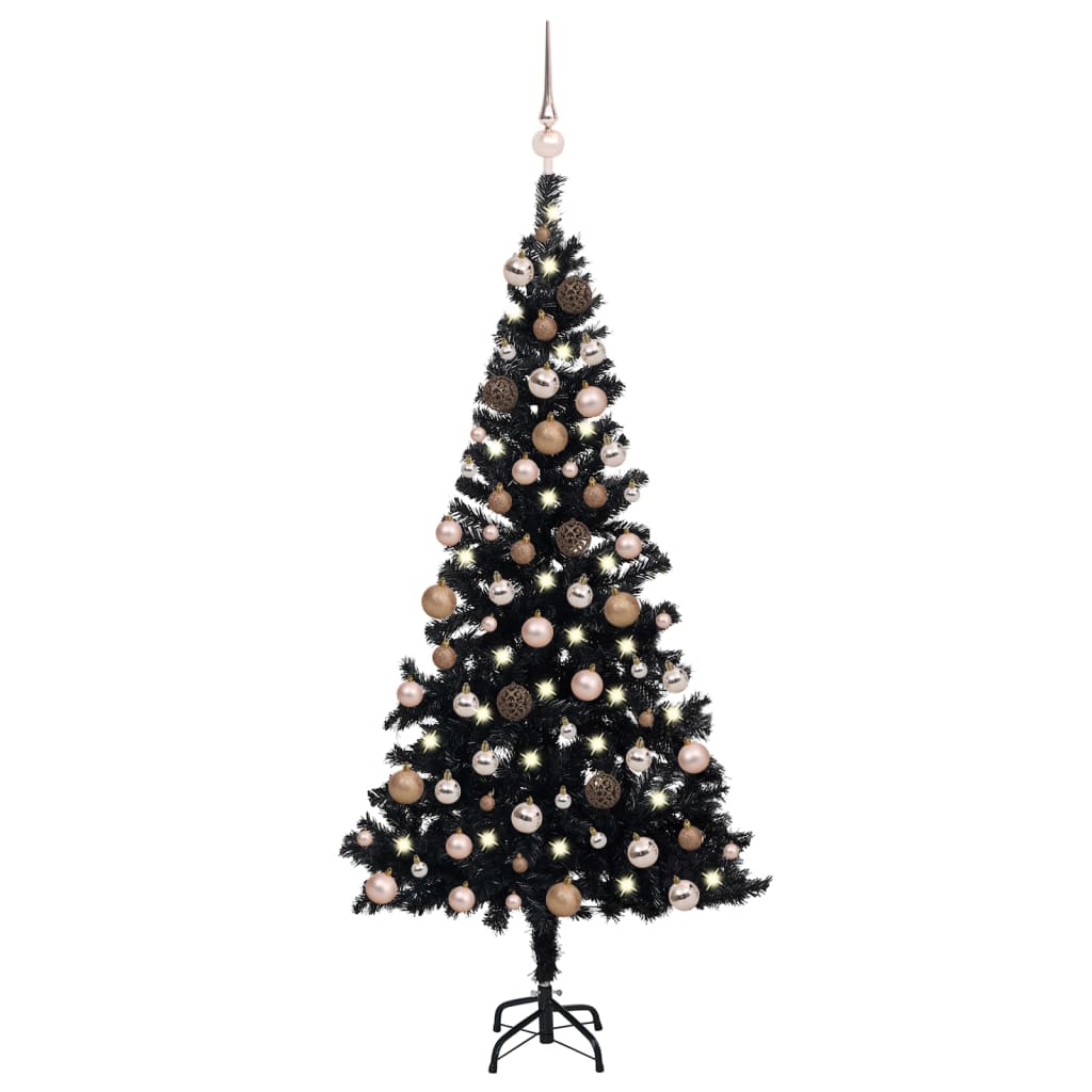 Set Albero Natale Artificiale con LED e Palline Nero 180 cm PVC - homemem39