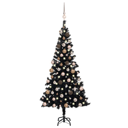 Set Albero Natale Artificiale con LED e Palline Nero 180 cm PVC - homemem39