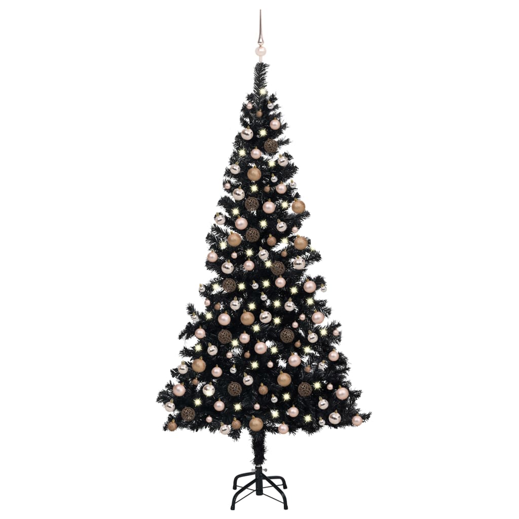 Set Albero Natale Artificiale con LED e Palline Nero 210 cm PVC - homemem39