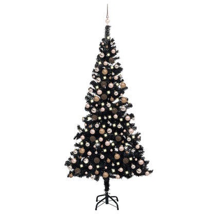 Albero di Natale Preilluminato con Palline Nero 240 cm PVC - homemem39