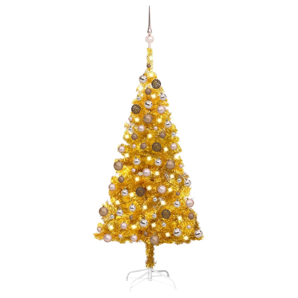 Set Albero Natale Artificiale con LED e Palline Oro 150cm PET - homemem39