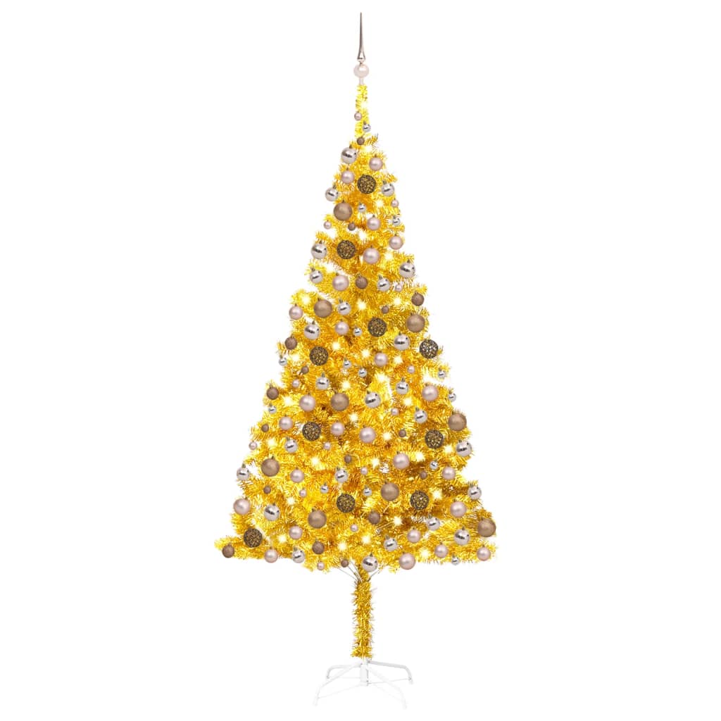 Albero di Natale Preilluminato con Palline Oro 240 cm PET - homemem39