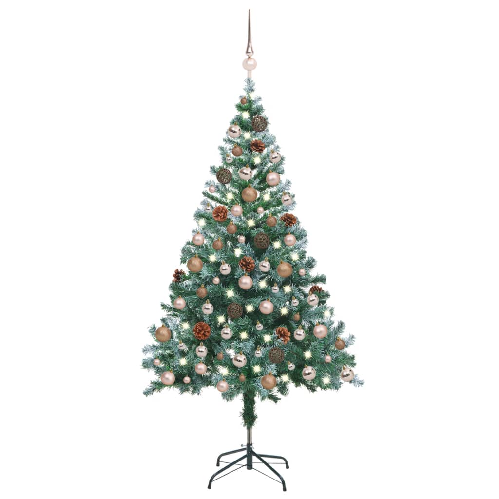 Albero di Natale Satinato Preiluminato Palline e Pigne 150 cm - homemem39