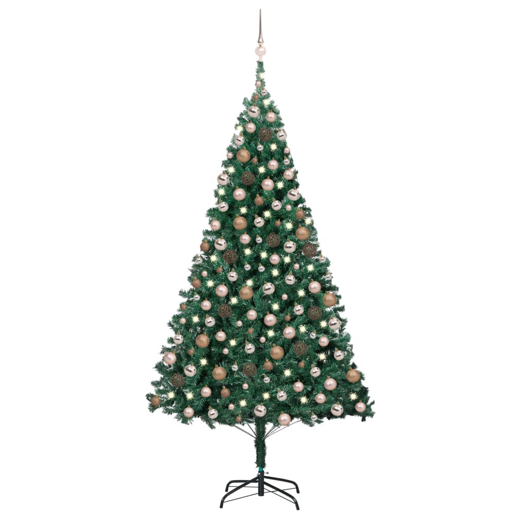 Albero di Natale Preilluminato con Palline Verde 240 cm PVC - homemem39