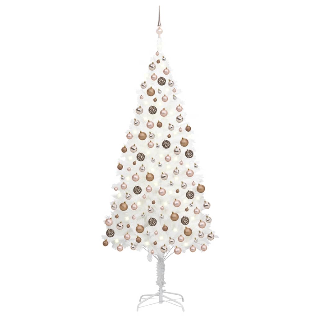 Set Albero Natale Artificiale con LED e Palline Bianco 210 cm - homemem39