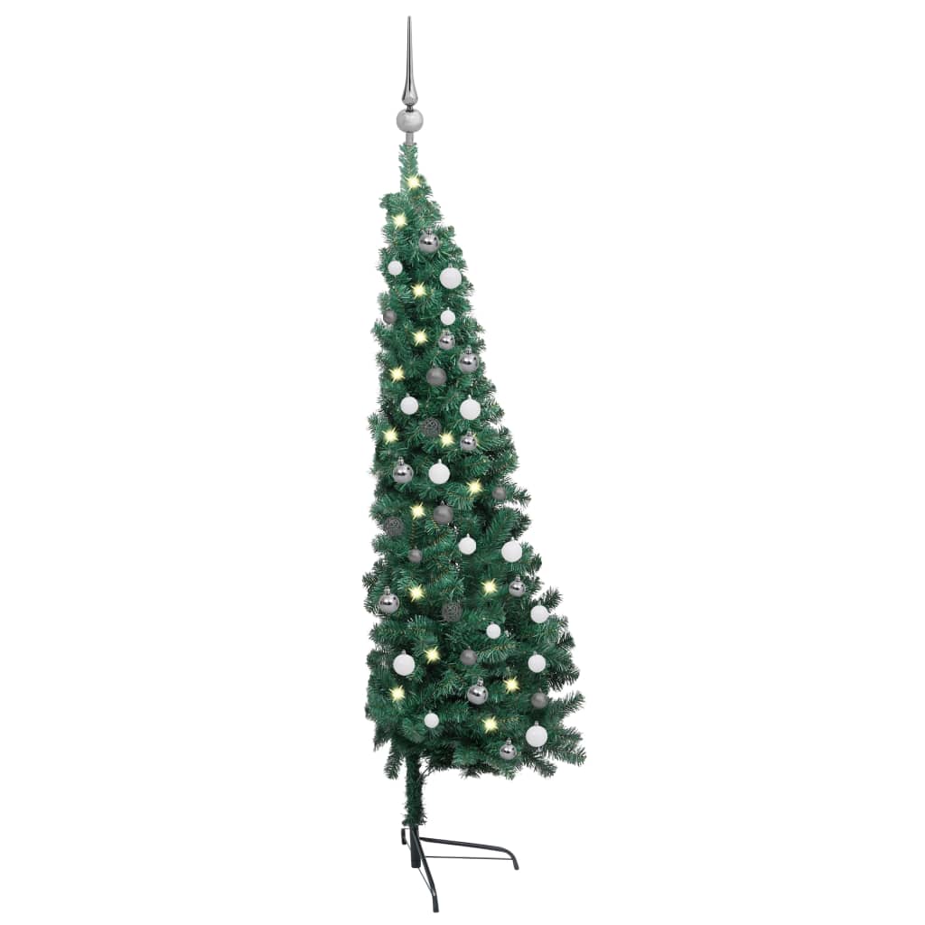 Albero di Natale a Metà Preilluminato con Palline Verde 180 cm - homemem39