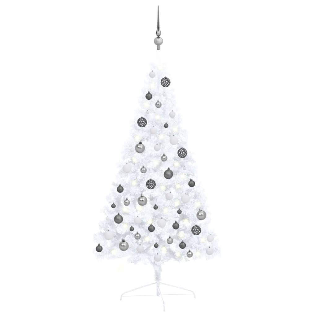 Set Albero Natale Artificiale a Metà LED Palline Bianco 120cm - homemem39