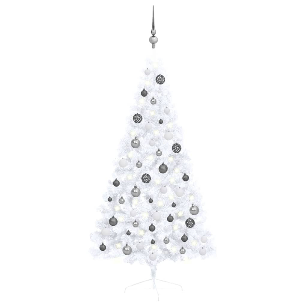 Set Albero Natale Artificiale a Metà LED Palline Bianco 150cm - homemem39
