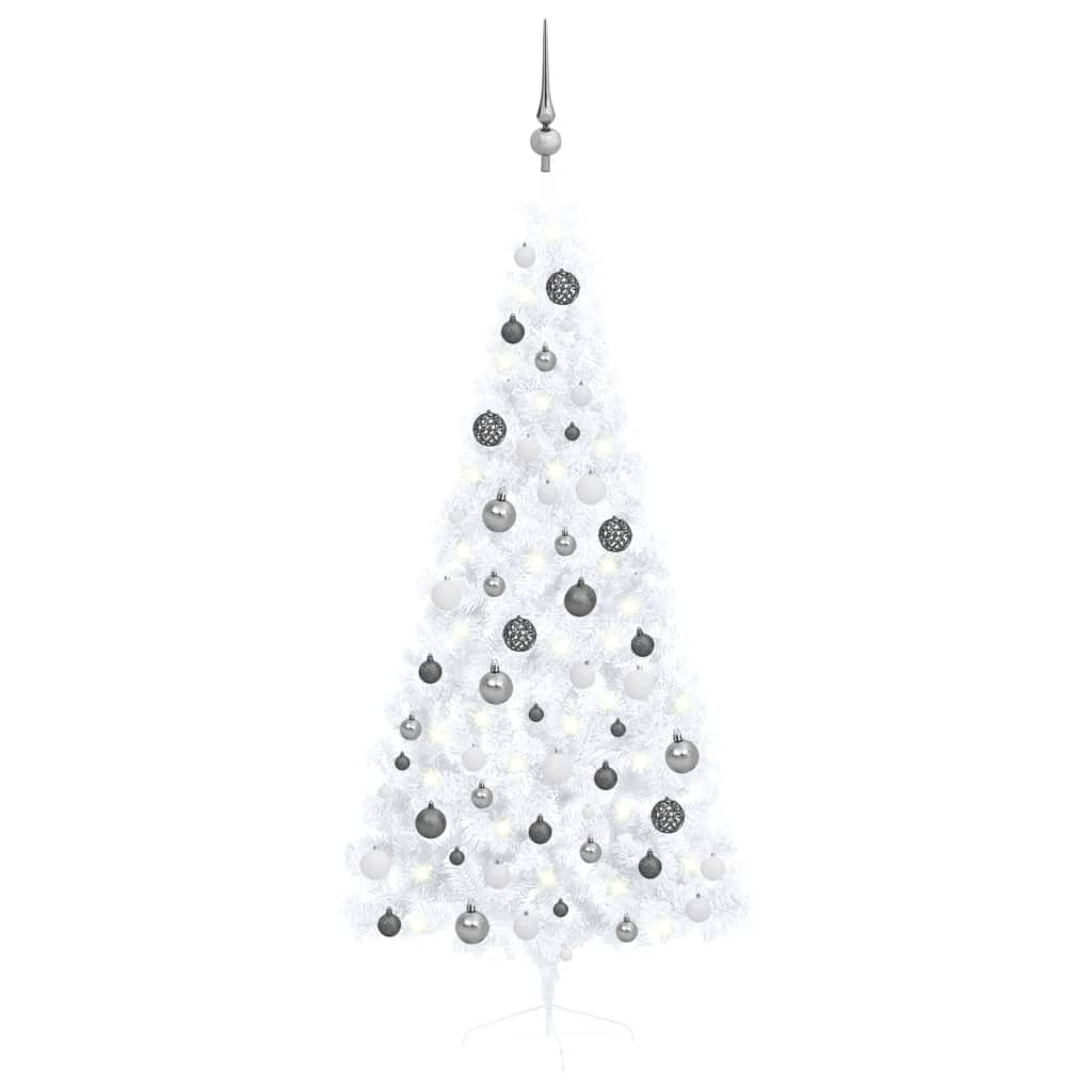 Set Albero Natale Artificiale a Metà LED Palline Bianco 180cm - homemem39