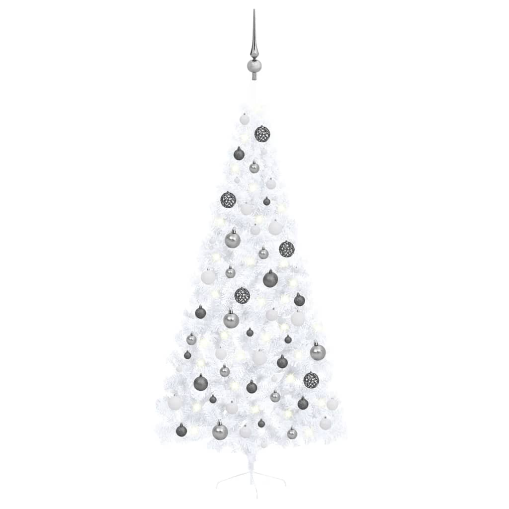 Set Albero Natale Artificiale a Metà LED Palline Bianco 210cm - homemem39