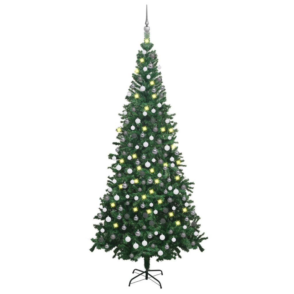 Set Albero Natale Artificiale con LED e Palline L 240 cm Verde - homemem39