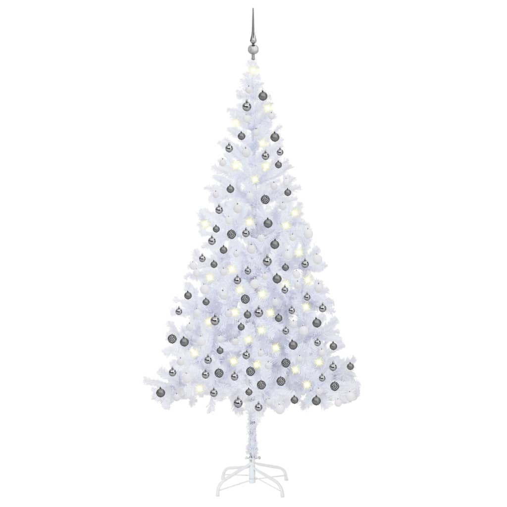 Albero di Natale Artificiale Preiluminato Palline 240 cm Bianco - homemem39