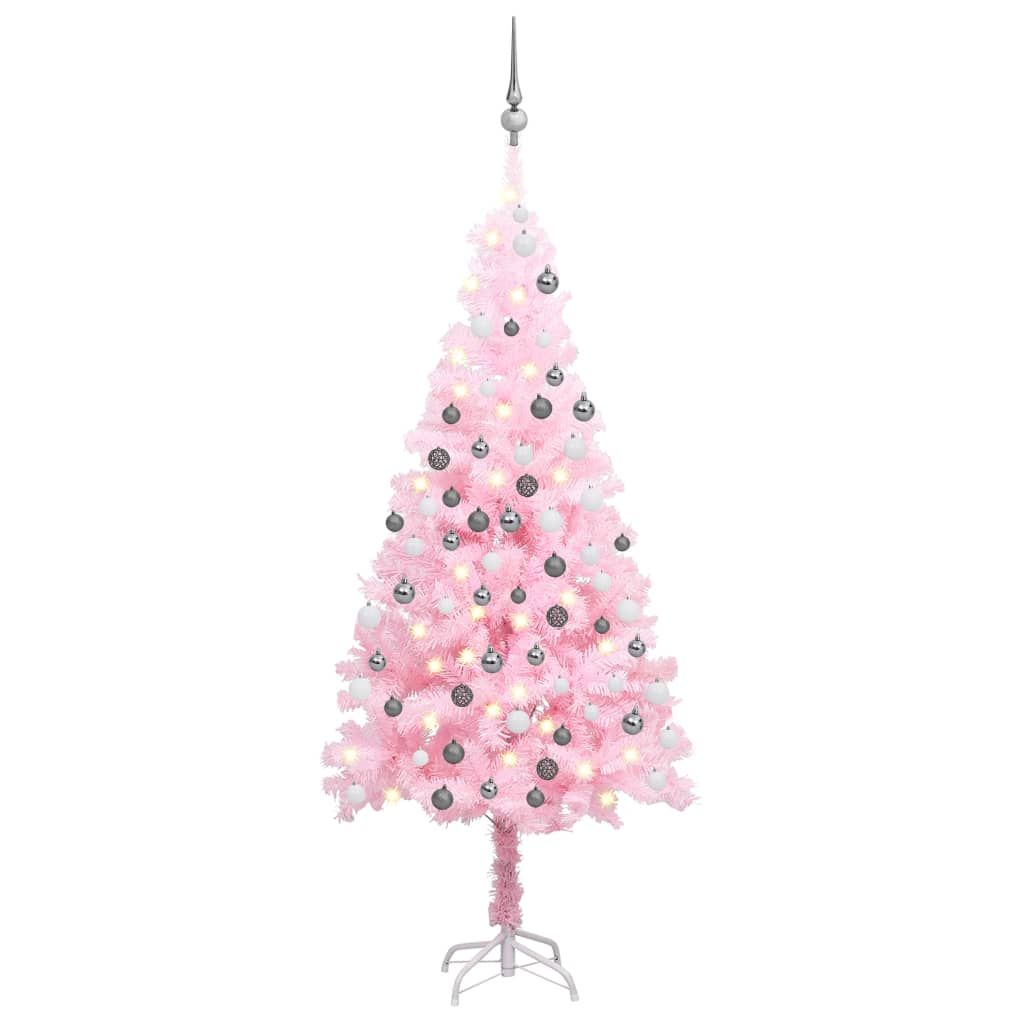 Set Albero Natale Artificiale con LED e Palline Rosa 150 cm PVC - homemem39
