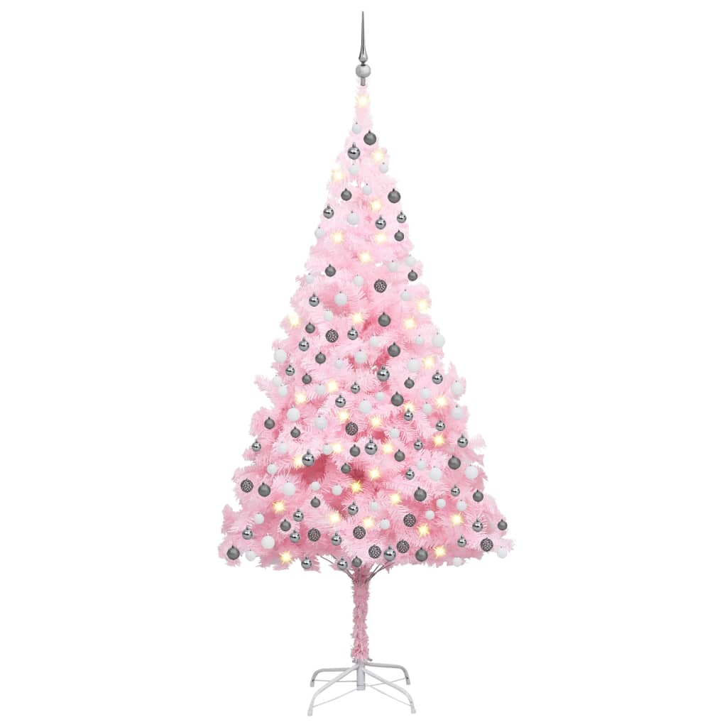 Set Albero Natale Artificiale con LED e Palline Rosa 210 cm PVC - homemem39