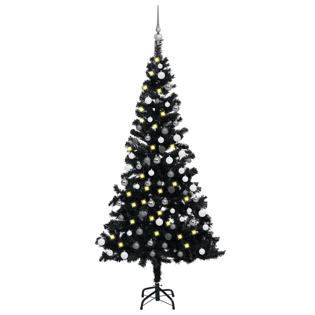 Set Albero Natale Artificiale con LED e Palline Nero 120 cm PVC - homemem39