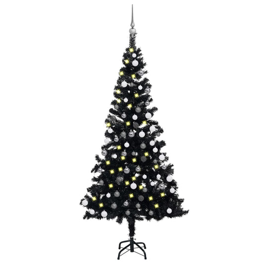 Set Albero Natale Artificiale con LED e Palline Nero 180 cm PVC - homemem39