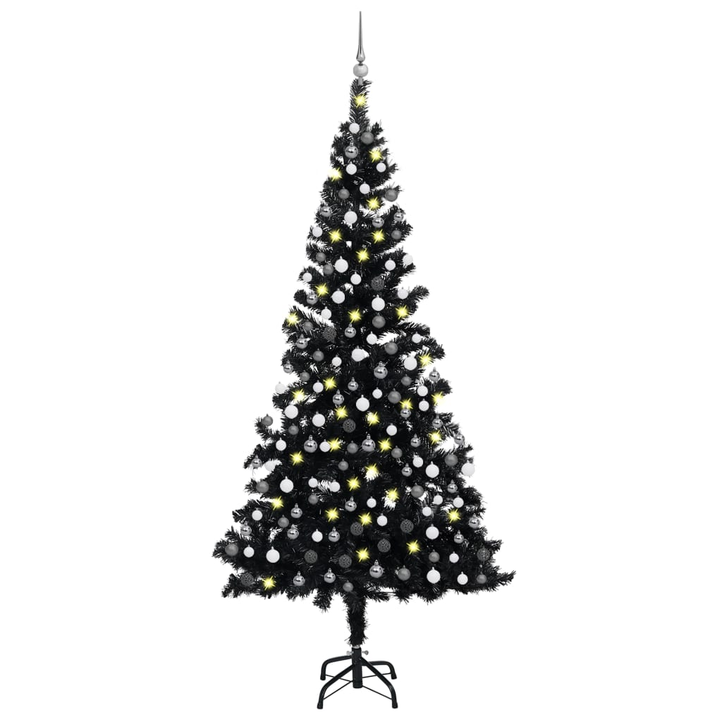 Set Albero Natale Artificiale con LED e Palline Nero 210 cm PVC - homemem39