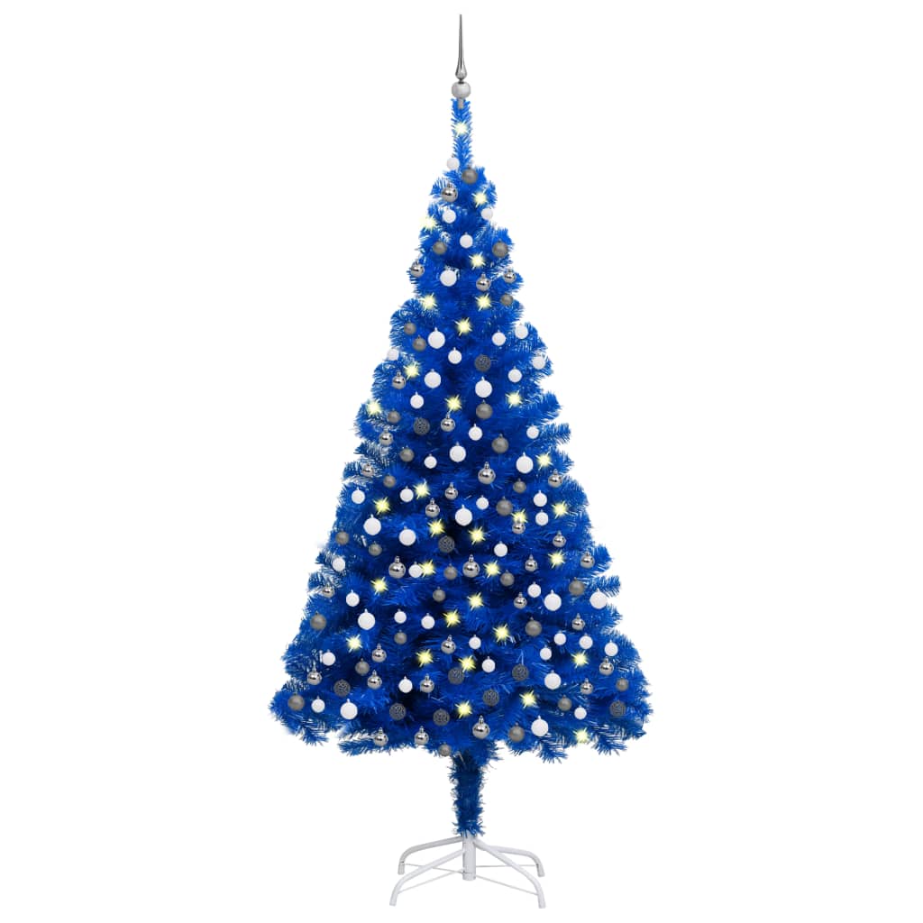 Albero di Natale Preilluminato con Palline Blu 240 cm PVC - homemem39