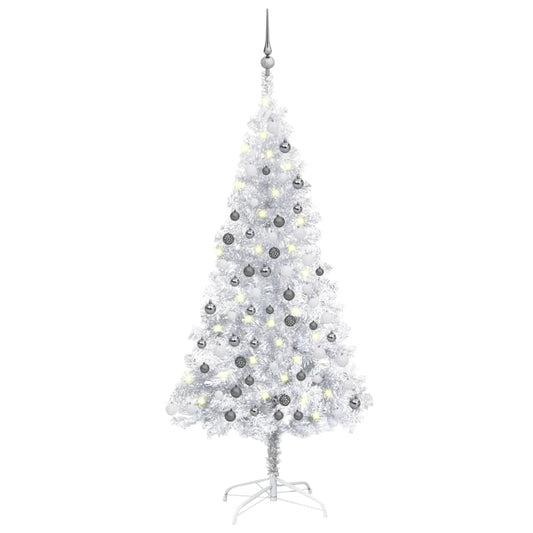 Albero di Natale Preilluminato con Palline Argento 150 cm PET - homemem39