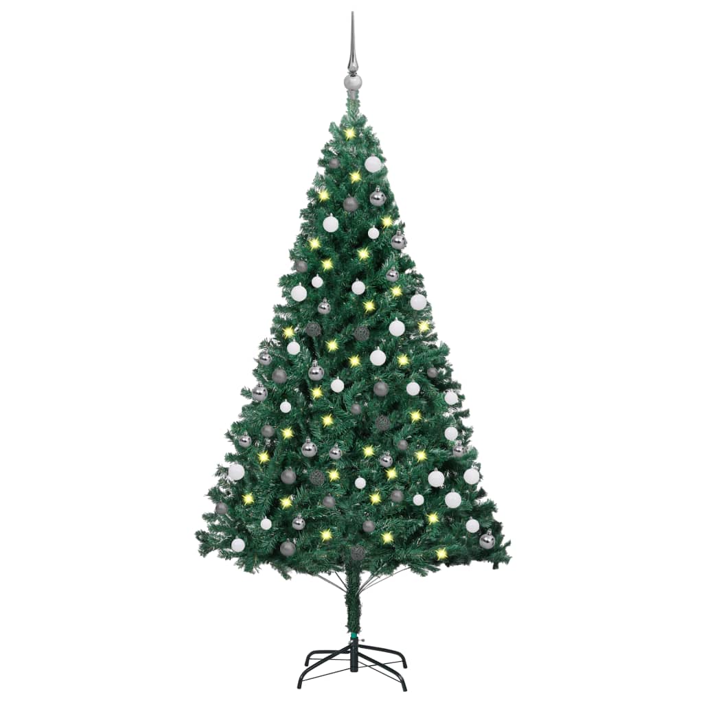 Set Albero Natale Artificiale con LED e Palline Verde 180cm PVC - homemem39