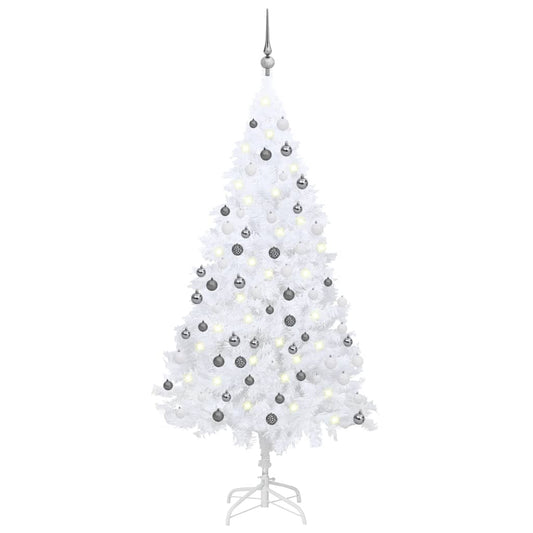 Set Albero Natale Artificiale con LED Palline Bianco 120cm PVC - homemem39