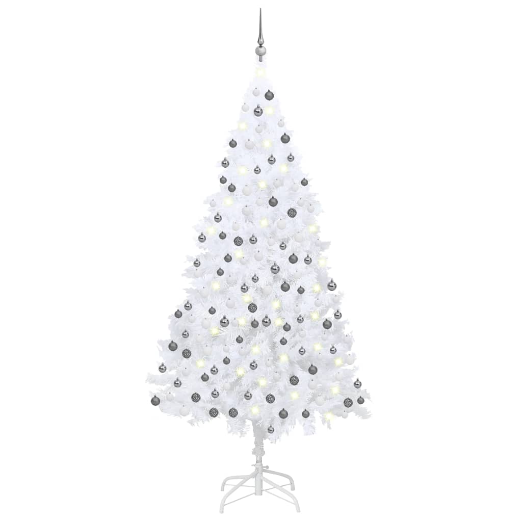 Set Albero Natale Artificiale LED e Palline Bianco 210 cm PVC - homemem39