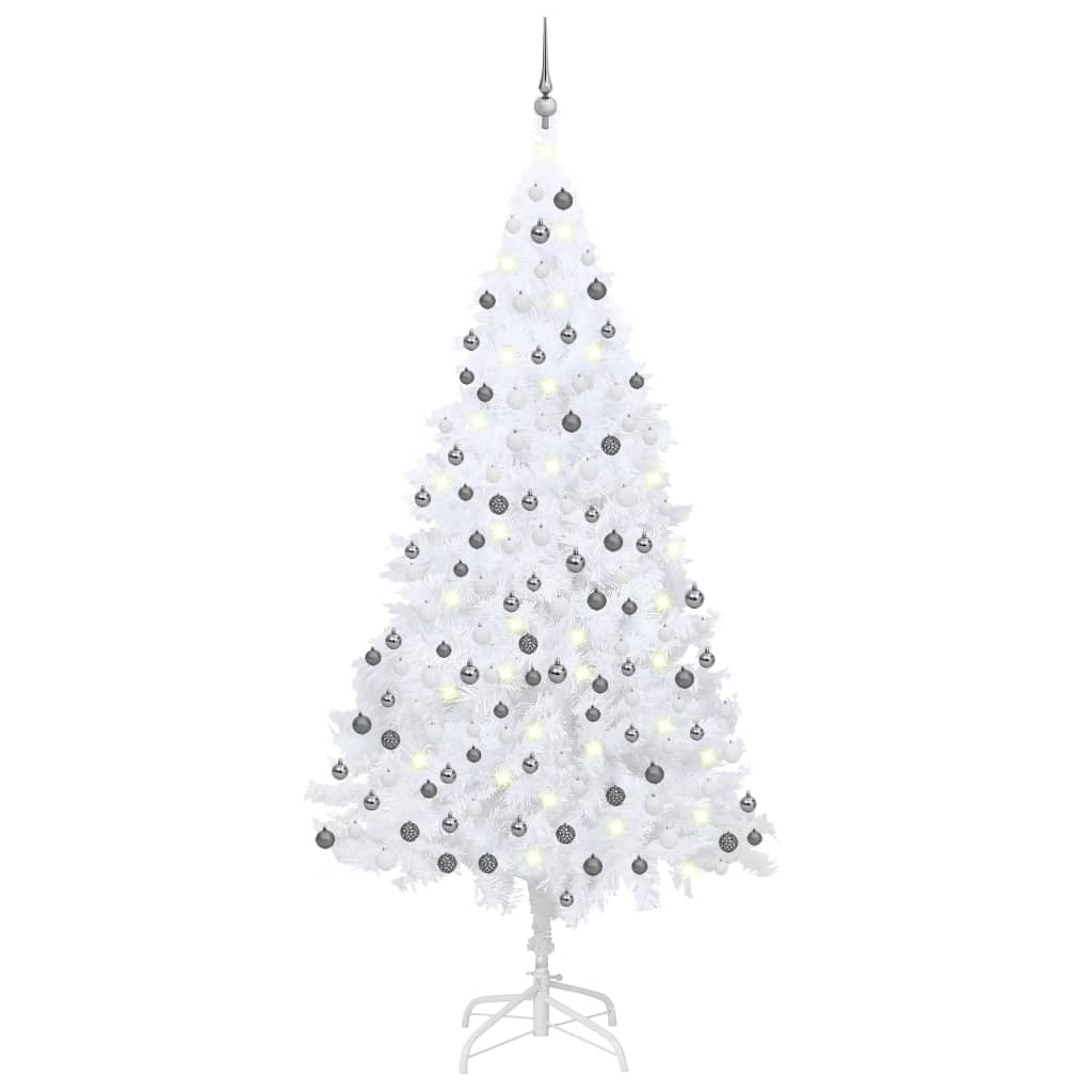 Albero di Natale Preilluminato con Palline Bianco 240 cm PVC - homemem39