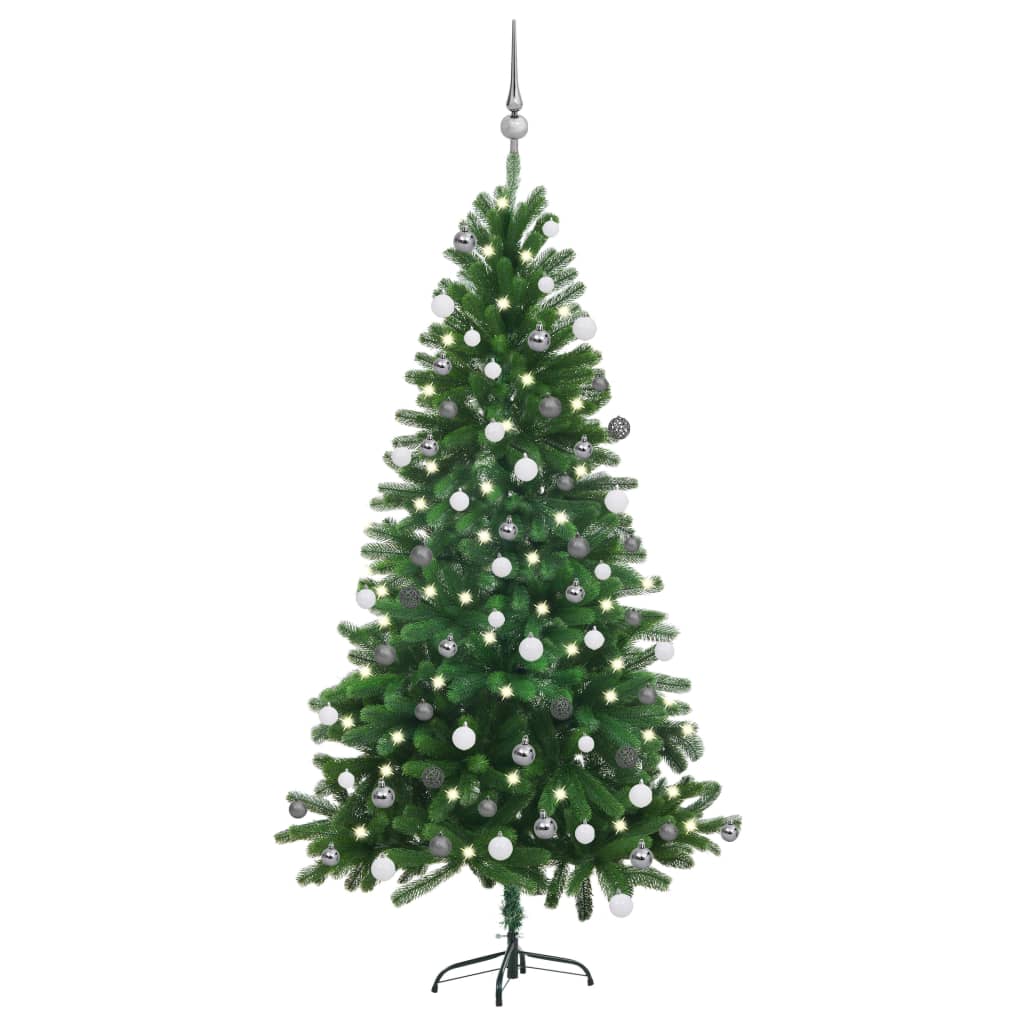 Albero di Natale Preilluminato con Palline Verde 150 cm - homemem39