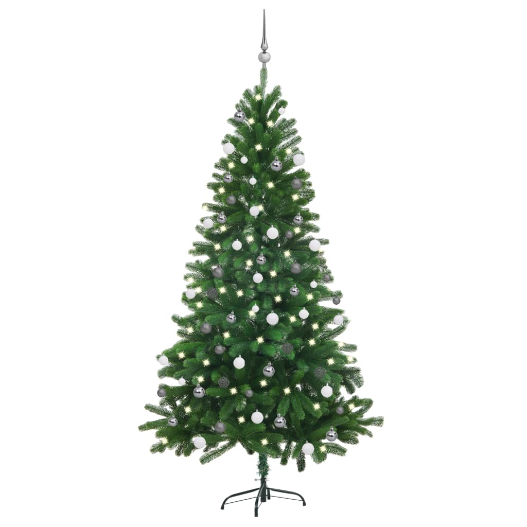 Albero di Natale Preilluminato con Palline Verde 180 cm - homemem39