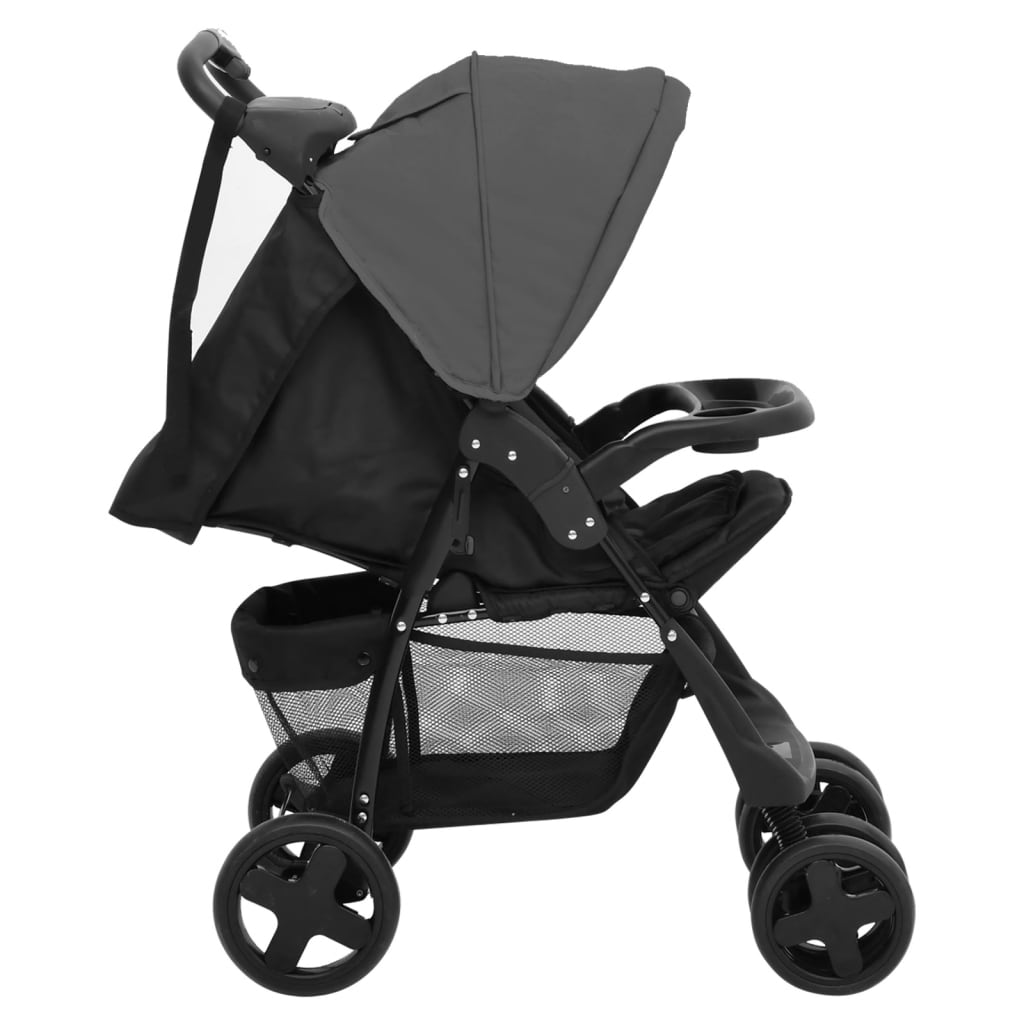 Passeggino 2 in 1 Grigio Scuro e Nero in Acciaio - homemem39