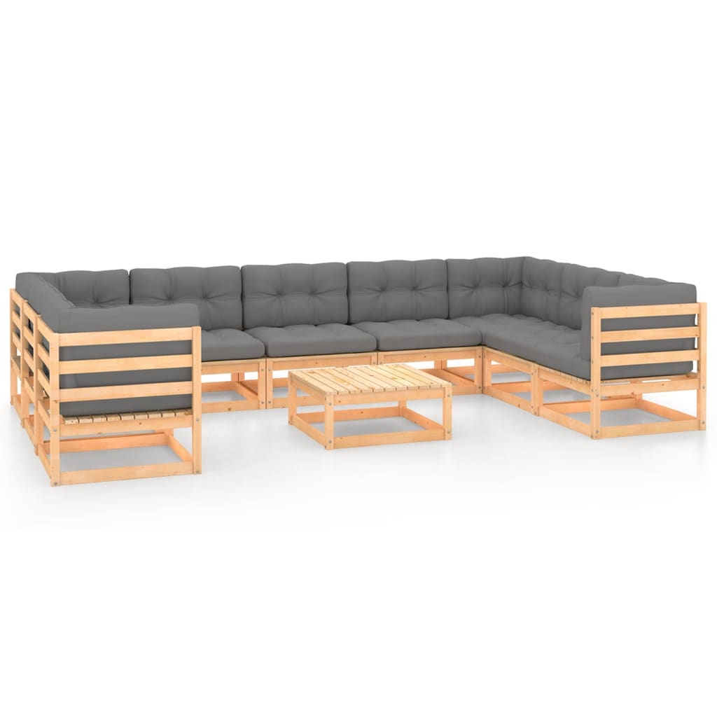 Set Divani da Giardino 10 pz con Cuscini Legno Massello di Pino - homemem39