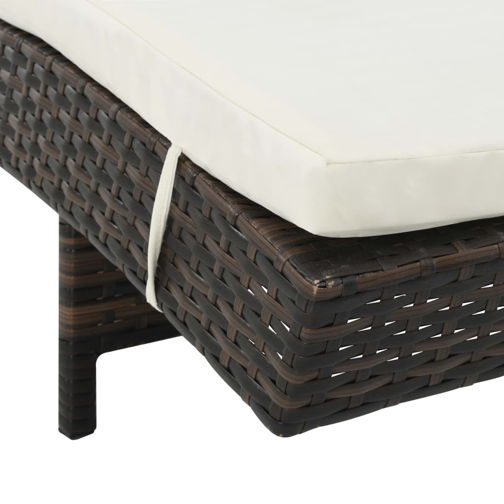 Lettini Prendisole 2 pz con Ruote e Cuscini Polyrattan Marrone - homemem39