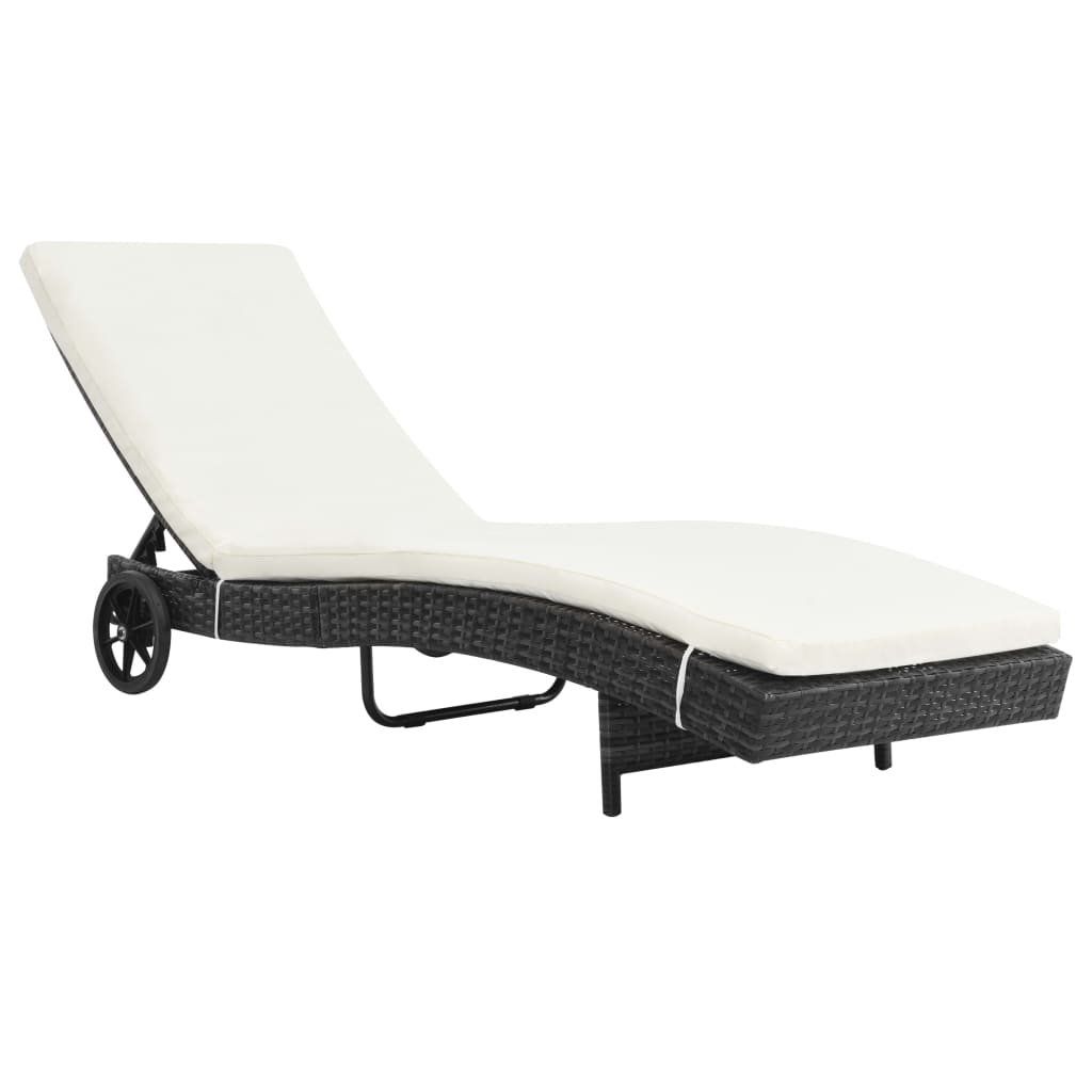 Lettini Prendisole 2 pz con Ruote e Cuscini Polyrattan Nero - homemem39