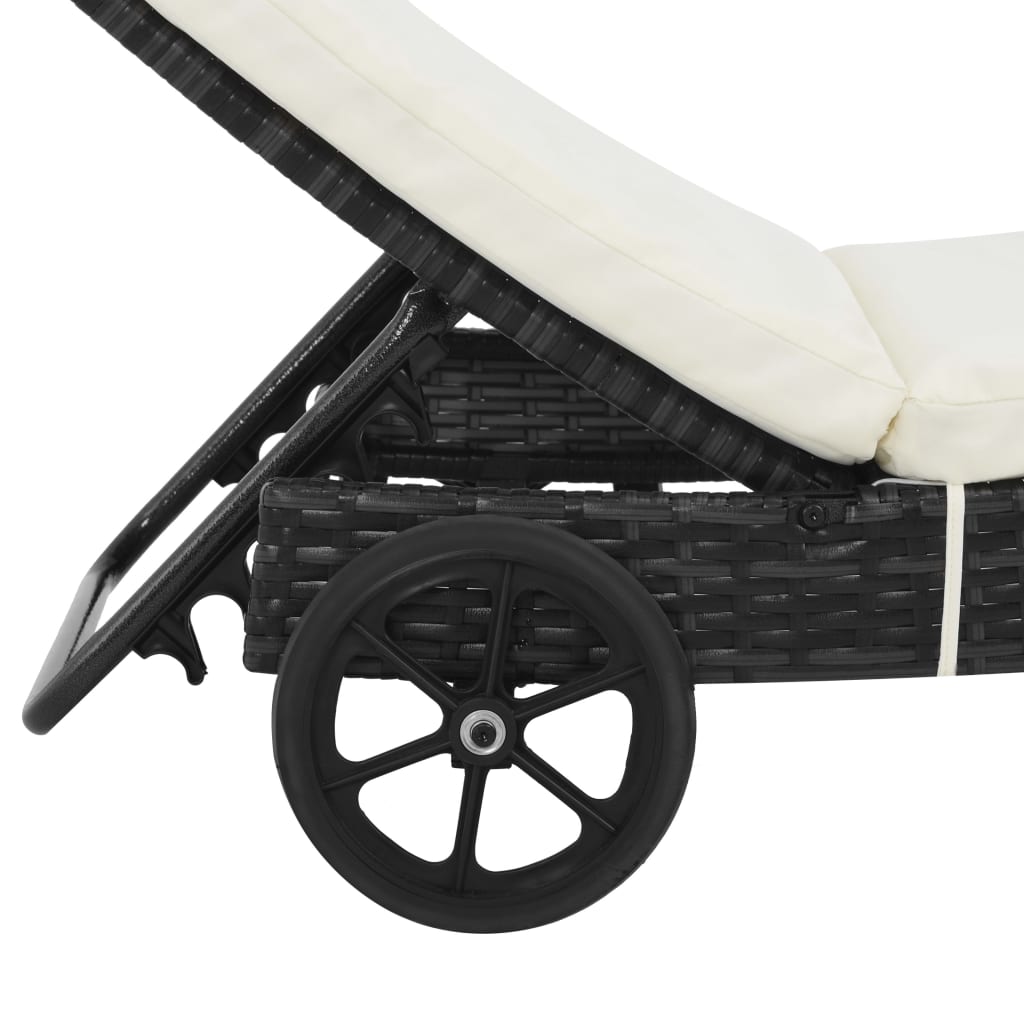 Lettini Prendisole 2 pz con Ruote e Cuscini Polyrattan Nero - homemem39