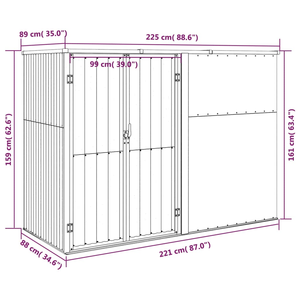 Capanno per Attrezzi Verde 225x89x161 cm in Acciaio Zincato - homemem39