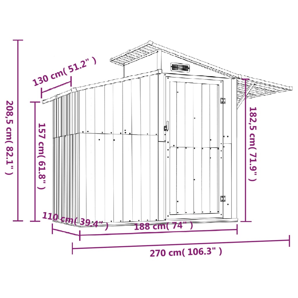 Capanno da Giardino Verde 207x130x208,5 cm Acciaio Zincato - homemem39