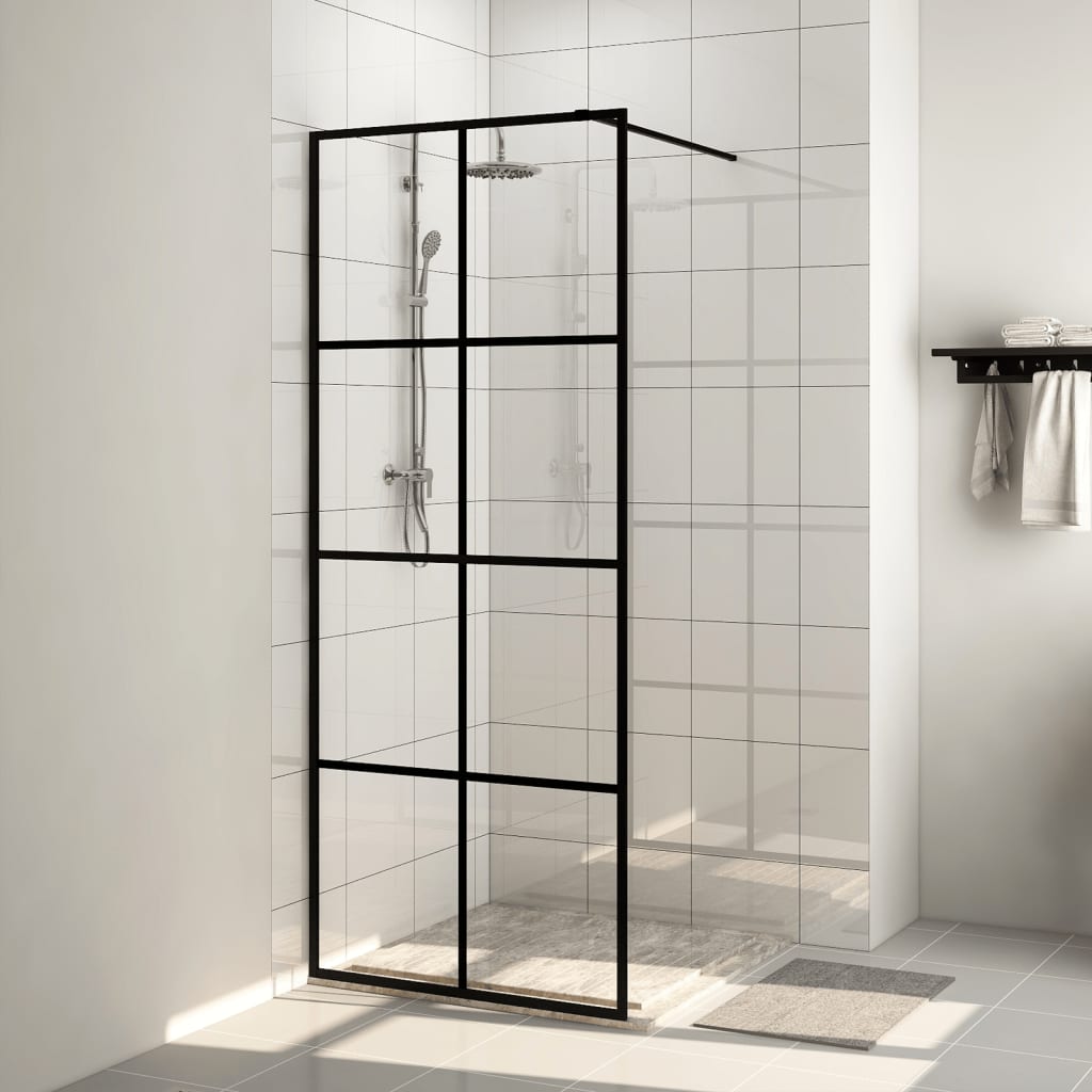 Parete per Doccia Walk-in Vetro Trasparente ESG 80x195 cm Nera - homemem39