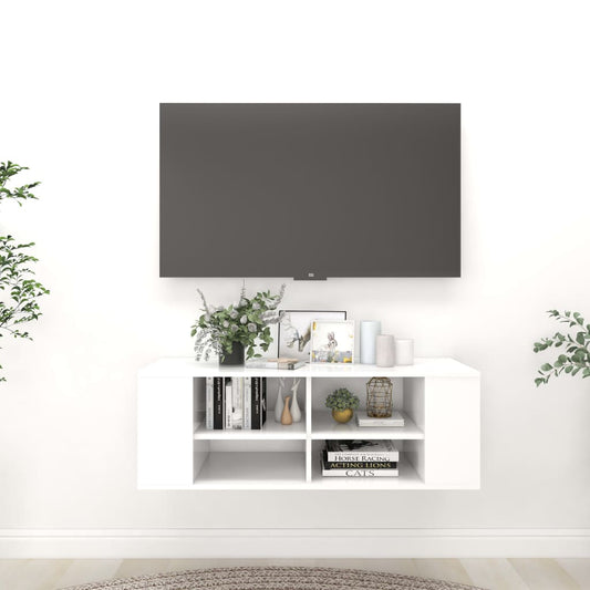 Armadietto TV da Parete Bianco 102x35x35cm in Legno Multistrato - homemem39