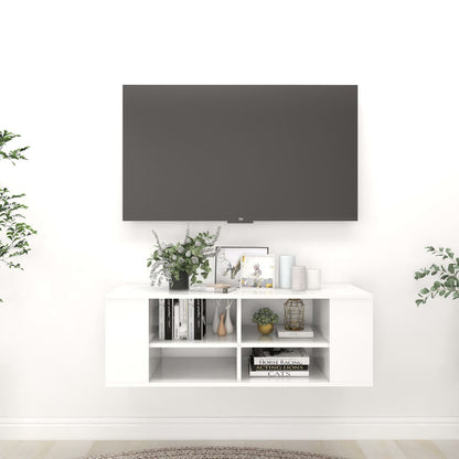 Armadietto TV da Parete Bianco Lucido 102x35x35cm in Truciolato - homemem39